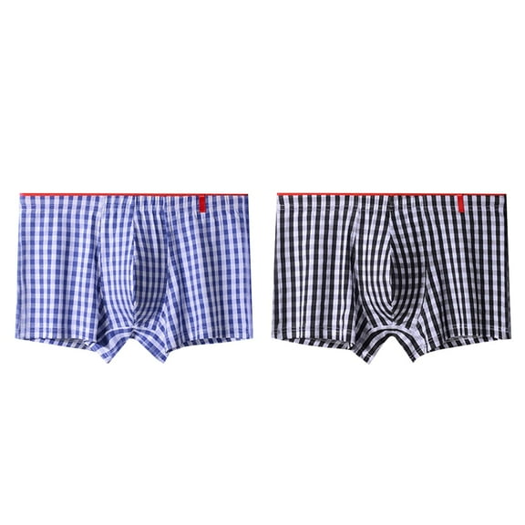 LYEAA Mens Underwear Cotton 2-Pack Soft Breathable Boxers Plaid Plus Loose Comfortable Athletic Underpants Elastic Waistband Fashion Support Pouch Briefs No fly Multicolor 2XL