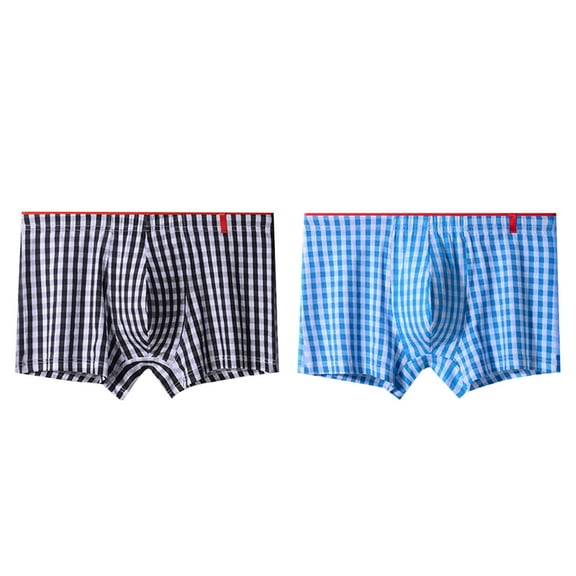 LYEAA Mens Underwear Cotton Boxers 2-Pack Soft Breathable Trunks Plaid Plus Loose Comfortable Athletic Underpants Elastic Waistband Fashion Support Pouch Briefs No fly Multicolor L