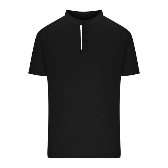 LYEAA Mens Vacation Shirts Short Sleeves Three Buttons Crew Neck Fitted Summer Pullover T-shirts Solid Casual Soft Comfortable Breathable Men's Tops Black XL