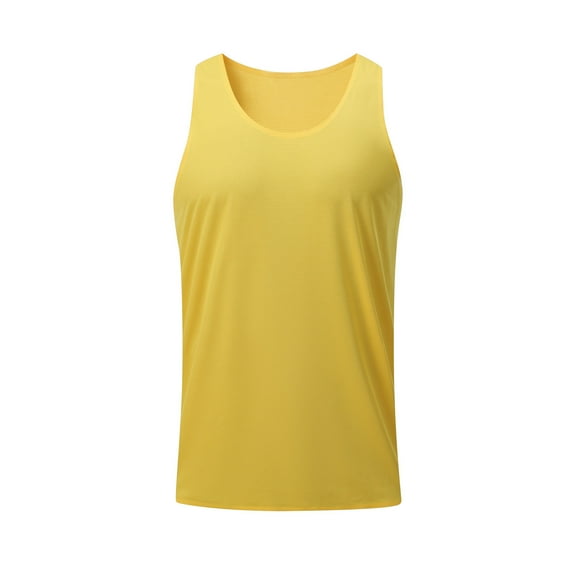LYEAA Mens Workout Tops Sleeveless Athletic Fitness Running Training Casual Summer T-Shirts Solid Crew Neck Breathable Soft Comfortable Fashion Pullover Vacation Tees Everyday Wear Yellow XL