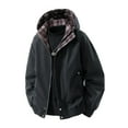 thumbnail image 1 of LYEAA Mens Workwear Jacket Detachable Hood Zip up Checkered Patchwork Long Sleeve Outwear Coat, 1 of 1