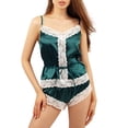 thumbnail image 1 of LYEAA Nightwear for Ladies Valentine's Day Two-piece Soft Satin Pajamas Set Lace V Neck Sling Tops with Shorts Cozy Loungewear Solid Loose Casual Sleepwear Sleepsuits Green M, 1 of 7
