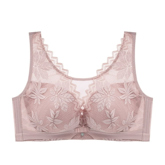LYEAA No Wire Bras for Women Cotton Soft Lace Push up Everyday Bras Wireless Support Solid Lift Sleep Bras Comfortable Wirefree Breathable Shaping Daily Bralette Pink 2XL