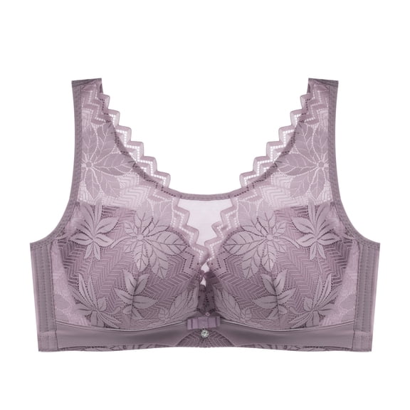 LYEAA No Wire Bras for Women Cotton Soft Lace Push up Everyday Bras Wireless Support Solid Lift Sleep Bras Comfortable Wirefree Breathable Shaping Daily Bralette Purple M