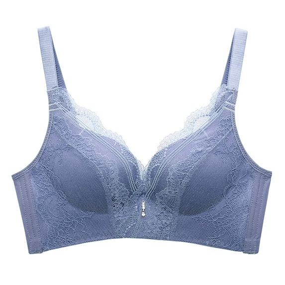LYEAA No Wire Bras for Women Lace Push up Lightly Lined Wireless Daily Bras Wirefree Adjustable Strap Lift Soft Bralette Breathable Comfort Sleeping Bras Blue 40/90C