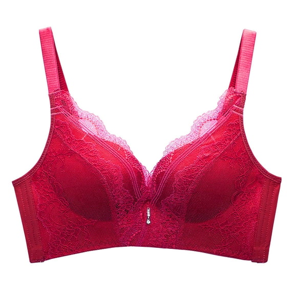 LYEAA No Wire Bras for Women Lace Push up Lightly Lined Wireless Daily Bras Wirefree Adjustable Strap Lift Soft Bralette Breathable Comfort Sleeping Bras Red 40/90C