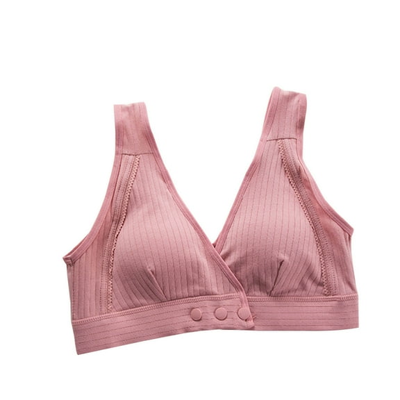 LYEAA Nursing Bras Plus Size Cotton Wireless Maternity Bras for Breastfeeding Pregnant Solid Openable Front Closure Breathable Bras Comfort Women's Sleep Bras Red L