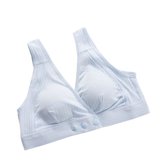LYEAA Nursing Bras Plus Size Cotton Wireless Maternity Bras for Breastfeeding Pregnant Solid Openable Front Closure Breathable Bras Comfort Women's Sleep Bras Blue XL