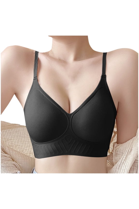 Padded Bras for Women Wireless Seamless Push up Pullover Daily Bras Wirefree Adjustable Strap Lift Soft Bralette No Wire Breathable Comfort Sleeping Bras Black L