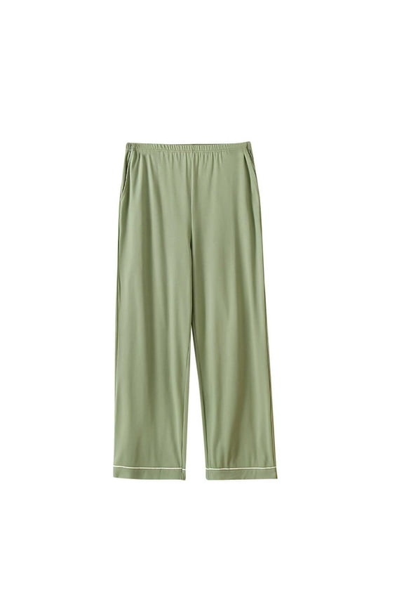Pajama Pants for Women Cotton Soft Breathable High Waisted Home Loungewear Causal Loose Solid Wide Leg Long Sleep Pants Comfortable Sleepwear Bottoms with Pockets Green M