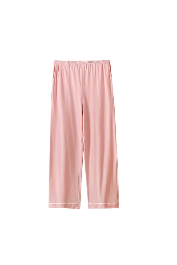 Pajama Pants for Women Cotton Soft Breathable High Waisted Home Loungewear Causal Loose Solid Wide Leg Long Sleep Pants Comfortable Sleepwear Bottoms with Pockets Pink 2XL