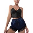 thumbnail image 1 of LYEAA Pajamas for Women Set Valentine's Day Two Piece Soft Nightwear Lace V Neck Sling Tops with Shorts Cozy Loungewear Ladies Solid Loose Casual Sleepwear Sleepsuits Blue M, 1 of 3
