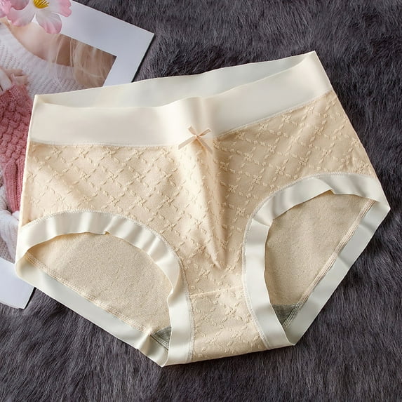 LYEAA Panties for Women Cotton Mid Waisted Cool Briefs Breathable Comfort Solid Daily Full Fashionable Underpants Beige M