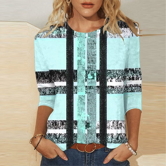 LYEAA Plus Size 3/4 Sleeve Tops for Women Printed Loose Fit Casual Blouse Trendy Floral Pattern Summer Beachwear Maternity Friendly T-Shirt Green XXL