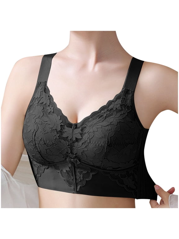 Plus Size Bras Wireless Pullover Bra Lace Push up Daily Bras Wirefree Adjustable Strap Lift Soft Bralette No Wire Breathable Comfort Womens Sleeping Bras Black M