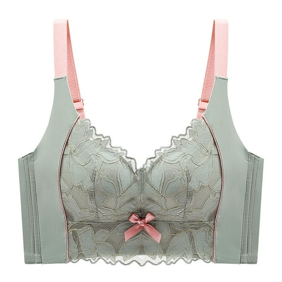 LYEAA Plus Size Bras for Women Push up with Lace Padded Wireless Daily Bras Wirefree Adjustable Strap Lift Soft Bralette No Wire Breathable Comfort Sleeping Bras Green 40/90C