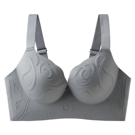 LYEAA Plus Size Bras for Women Push up Padded Wireless Daily Bras Wirefree Adjustable Strap Lift Soft Bralette No Wire Breathable Comfort Sleeping Bras Gray 44/100BCD