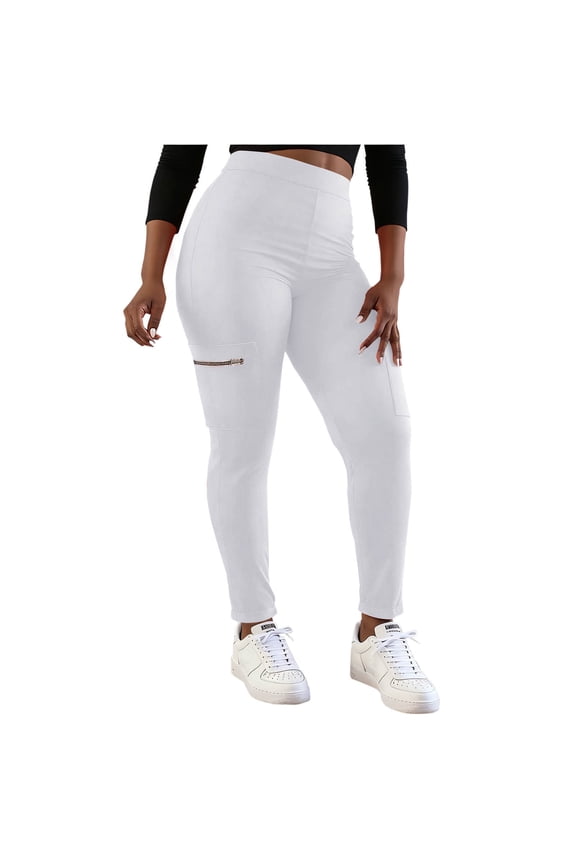 Plus Size Leggings with Pockets High Waisted Tights Stretchy Ankle Length Solid Workout Yoga Pants