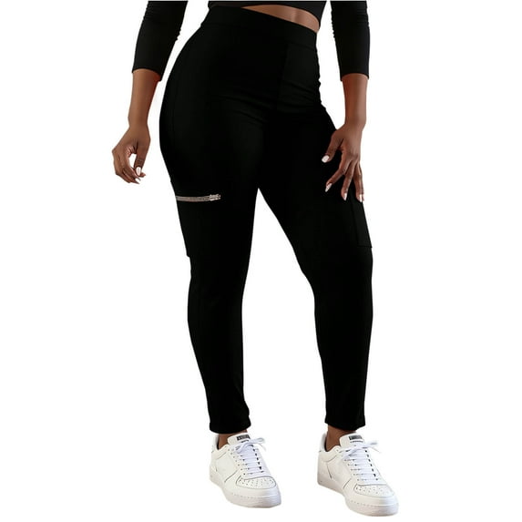 LYEAA Plus Size Leggings with Pockets High Waisted Tights Stretchy Ankle Length Solid Workout Yoga Pants