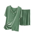 thumbnail image 1 of LYEAA Plus Size Pajamas for Women Set Valentine's Day Two-piece Soft Nightwear Short Sleeve Tops with Shorts Cozy Loungewear Ladies Solid Loose Casual Sleepwear Sleepsuits Green 2XL, 1 of 2