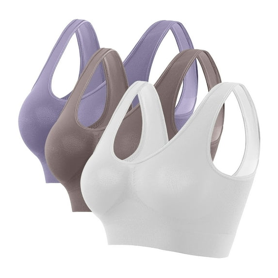 LYEAA Push up Bras for Women 3 Pack Support Plus Size No Underwire Cool thin Sport Yoga Bra Solid Fitness Workout Bra Full Cup Comfortable Bras Pullover Breathable Sleeping Bras Multicolor 4XL
