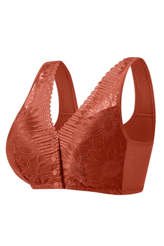 Push up Bras for Women Front Closure Wireless Bras Wide Strap Bras No Wire Lift Shape Bralette Soild Lace Breathable Soft Bras Comfortable Everyday Bras T-Shirt Bras Orange