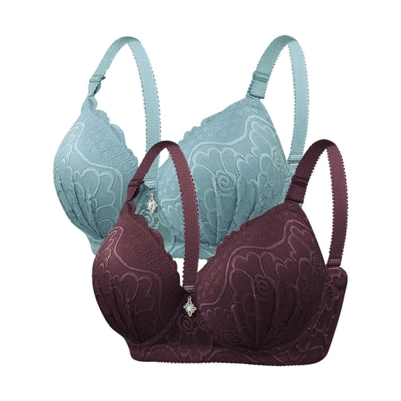 LYEAA Push up Bras for Women Pack of 2 Plus Size Underwire Everyday Bras Breathable Solid Color Daily Sleep Bras Comfortable Lift Shaping Soft Stretch T-Shirt Bras Brown M