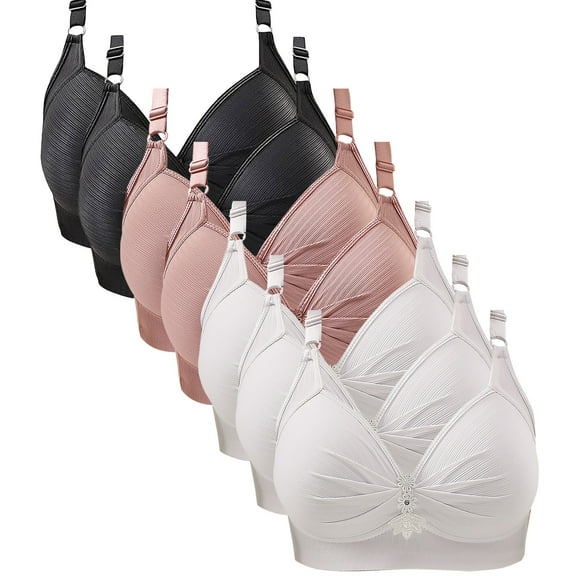 LYEAA Push up Bras for Women Wireless Bralette 7 Pack Plus Size No Wire Wirefree Everyday Bras Breathable Solid Color Daily Sleep Bras Comfort Shaping Soft Stretch T-Shirt Bras White 36/80