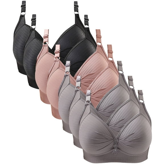 LYEAA Push up Bras for Women Wireless Bralette 7 Pack Plus Size No Wire Wirefree Everyday Bras Breathable Solid Color Daily Sleep Bras Comfort Shaping Soft Stretch T-Shirt Bras Gray 42/95