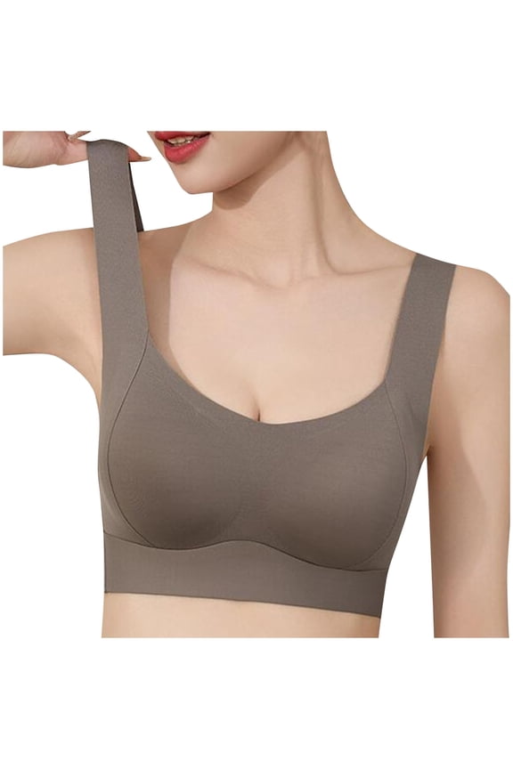 Push up Bras for Women Wireless Bralette Seamless Pullover Daily Bras Wirefree Wide Strap Lift Soft Bras No Wire Breathable Comfort Sleeping Bras Brown L