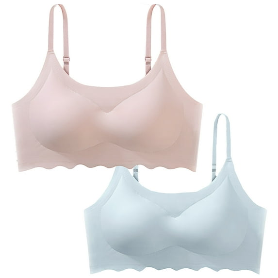 LYEAA Push up Bras for Women Wireless Seamless 2 Pack No Wire Wirefree Everyday Bras Breathable Solid Color Pullover Daily Sleep Bras Comfortable Shaping Full Figure Soft Stretch T-Shirt Bras Blue M