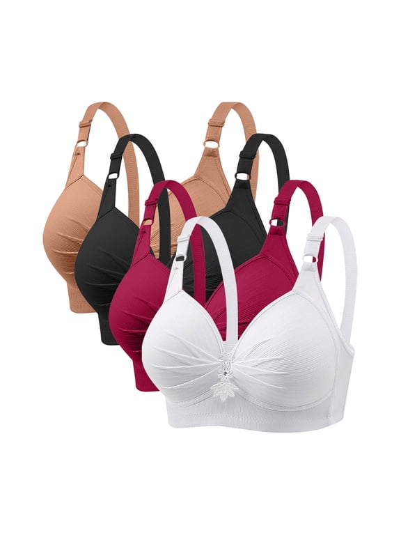 Push up Bras for Women Without Wire 4 Pack of Soft Comfortable Bras Wirefree Breathable Everyday Bra All Coverage Bralette Fashion Solid Plus Size Bra Style with Adjustable Straps