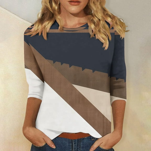 LYEAA Retro Botanical Print Tops 3/4 Sleeve Women Casual Shirt Loose Fit Round Neck Design Soft Fabric for Travel Summer Vacation Multicolor M