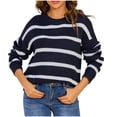 thumbnail image 1 of LYEAA Round Neck Sweater for Women Striped Patchwork Lightweight Pullover Long Sleeved Sweater Top, 1 of 2
