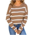 thumbnail image 1 of LYEAA Round Neck Sweater for Women Striped Patchwork Lightweight Pullover Long Sleeved Sweater Top, 1 of 2
