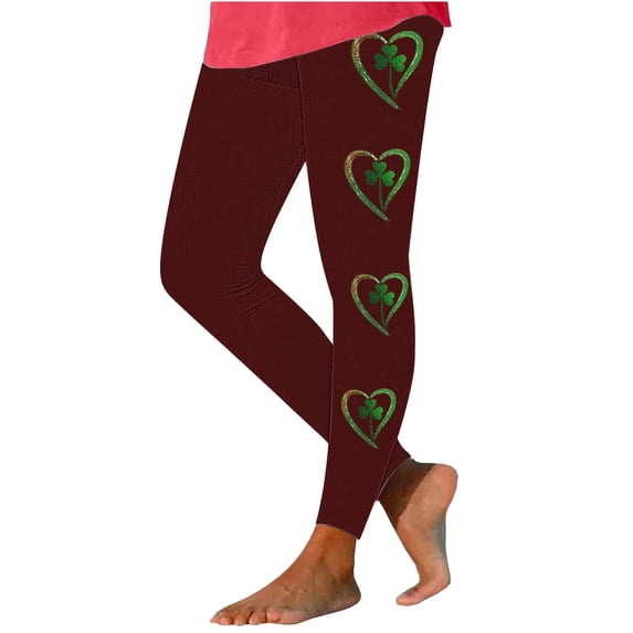 LYEAA Scrunch Butt Leggings St Patrick's Day Elastic Waist Butt Liftings Tights Stretchy Clover Printed Yoga Pants