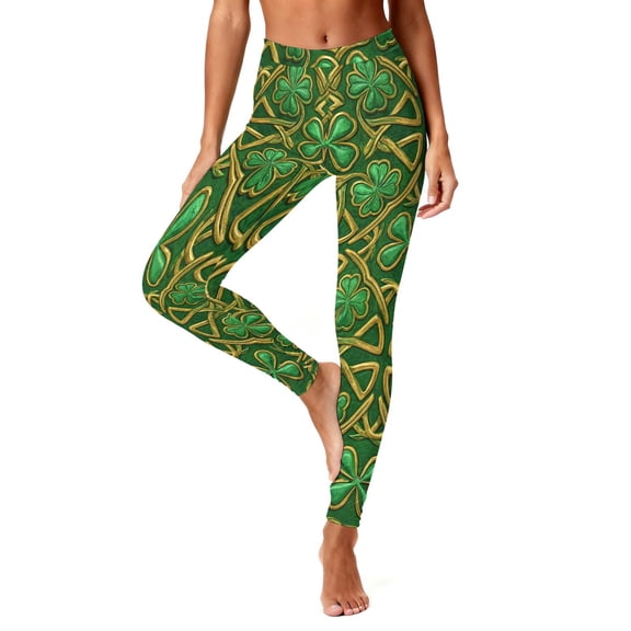 LYEAA Scrunch Butt Leggings St Patrick's Day Elastic Waist Tights Stretchy Ankle Length Clover Printed Pants
