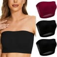 thumbnail image 1 of LYEAA Seamless Bras for Women Pack of 3 Wireless Plus Size Padded Strapless Stretch Push Up Bandeau No Wire Solid Invisible Support Non-Slip Breathable Comfortable Soft Sleeping Everyday Bra Red XL, 1 of 9