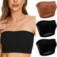 thumbnail image 1 of LYEAA Seamless Bras for Women Pack of 3 Wireless Plus Size Padded Strapless Stretch Push Up Bandeau No Wire Solid Invisible Support Non-Slip Breathable Comfortable Soft Sleeping Everyday Bra Brown L, 1 of 9