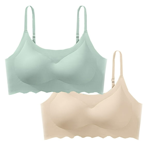 LYEAA Seamless Bras for Women Wireless 2 Pack No Wire Wirefree Everyday Bras Push up Breathable Solid Color Pullover Daily Sleep Bras Comfort Shaping Full Figure Soft Stretch T-Shirt Bras Green XL