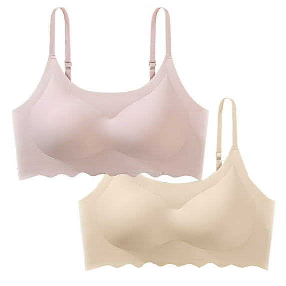 LYEAA Seamless Bras for Women Wireless 2 Pack No Wire Wirefree Everyday Bras Push up Breathable Solid Color Pullover Daily Sleep Bras Comfort Shaping Full Figure Soft Stretch T-Shirt Bras Pink S