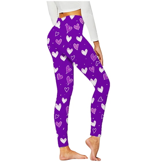 LYEAA Seamless Leggings for Women Valentine's Day Elastic Waist Tights Stretchy Ankle Length Heart Printed Yoga Pants