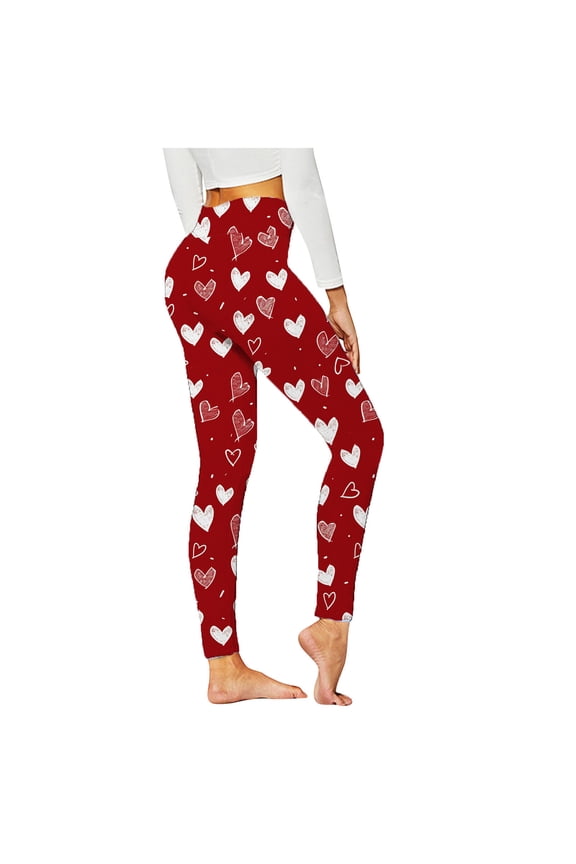 Seamless Leggings for Women Valentine's Day Elastic Waist Tights Stretchy Ankle Length Heart Printed Yoga Pants