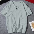 thumbnail image 1 of LYEAA Shirts for Men Short Sleeve Two Buttons Crew Neck Cotton Linen Beach Loose Summer Pullover T-shirts Solid Casual Soft Comfortable Breathable Men's Tops Gray 2XL, 1 of 8