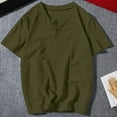 thumbnail image 1 of LYEAA Shirts for Men Short Sleeve Two Buttons Crew Neck Cotton Linen Beach Loose Summer Pullover T-shirts Solid Casual Soft Comfortable Breathable Men's Tops Green L, 1 of 8
