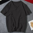 thumbnail image 1 of LYEAA Shirts for Men Short Sleeve Two Buttons Crew Neck Cotton Linen Beach Loose Summer Pullover T-shirts Solid Casual Soft Comfortable Breathable Men's Tops Black 2XL, 1 of 8