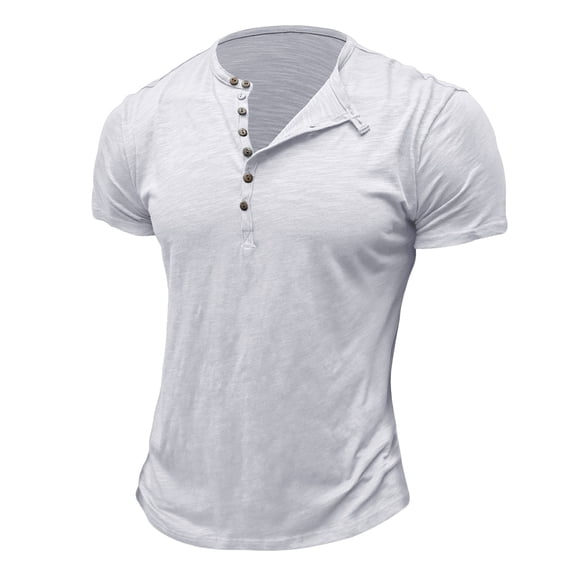 LYEAA Shirts for Men Short Sleeve Buttons Crew Neck Fitted Summer Pullover T-shirts Solid Casual Soft Comfortable Breathable Men's Tops White M