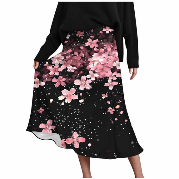 LYEAA Skirt for Women High Waist A Line Printed Midi Skirts Breathable Side Zipper Summer Holiday Skirt Pink L