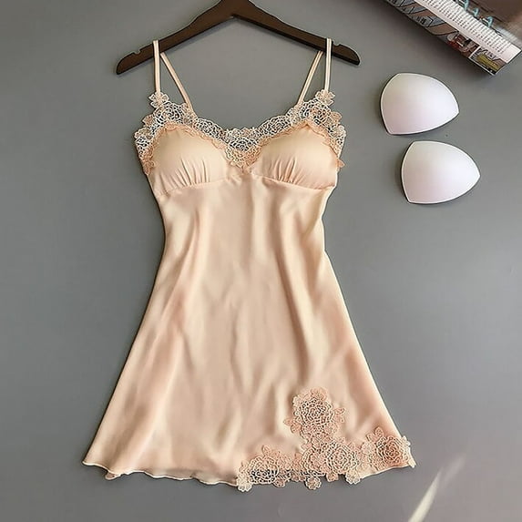 LYEAA Sleep Dress for Women Sleeveless Plus Size Cozy Summer Short Night Gowns Chemise Solid V Neck Loose Casual Soft Pajamas Sleepwear Loungewear Fashion Elegant Women's Nightdress Beige S