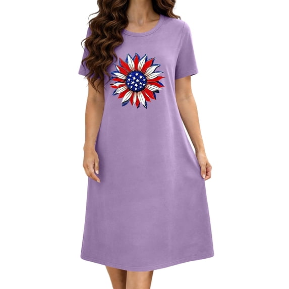 LYEAA Sleep Shirts for Women Plus Size Soft Short Sleeve Nightgowns Crewneck Nightdress Comfy Loungewear